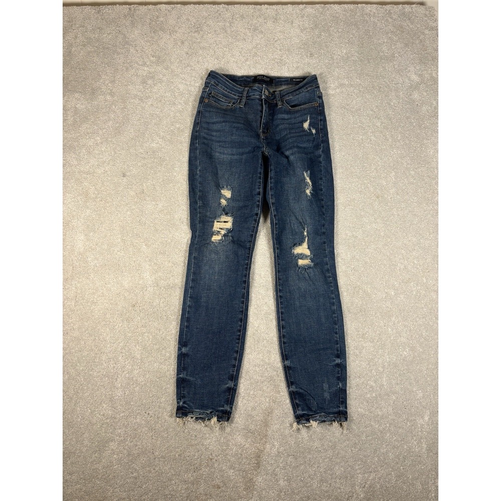 judy blue relaxed fit jeans 1/25 distressed dark‎ wash jeans mid rise